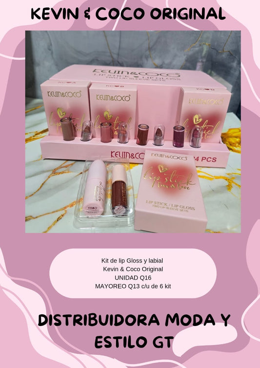 Kit de Lip Gloss y Labial Kevin y Coco Original