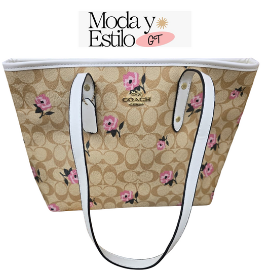 Bolso Coach Grande Beige con flores