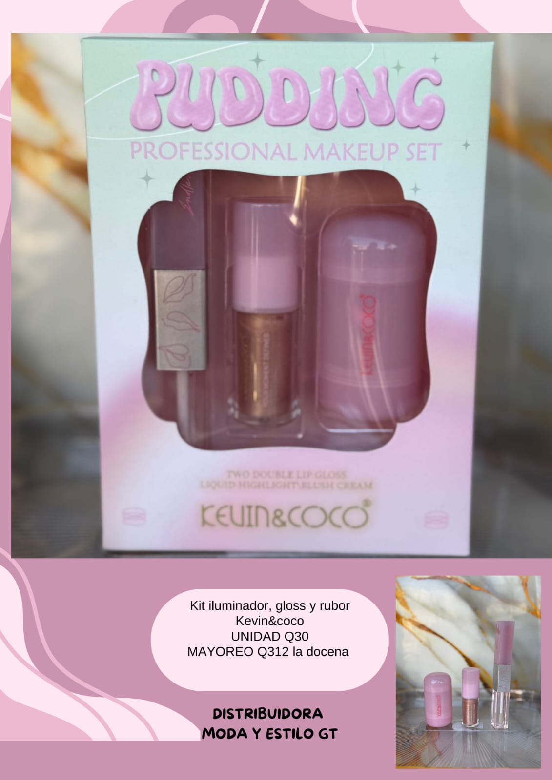 Kit iluminador, gloss y rubor